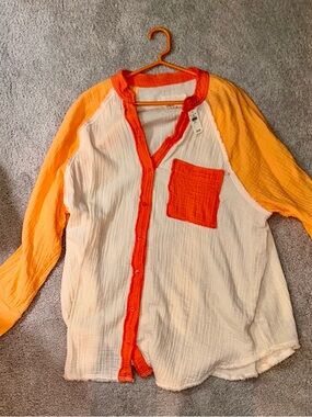 aerie White Shirt with Orange Trim and Pocket